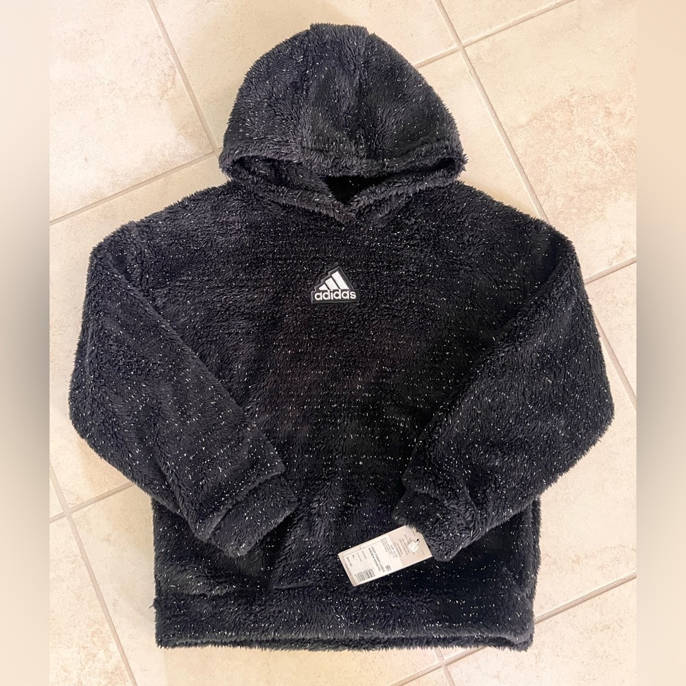 Adidas Cozy Furry Sherpa Black Hoodie Sweater